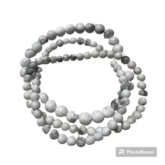 Lot of 3 White Gray Marble Graduated Bead Elastic Bracelet - Picture 1 of 7